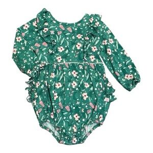 Ruffle Butts Green Floral Flutter Bubble Romper